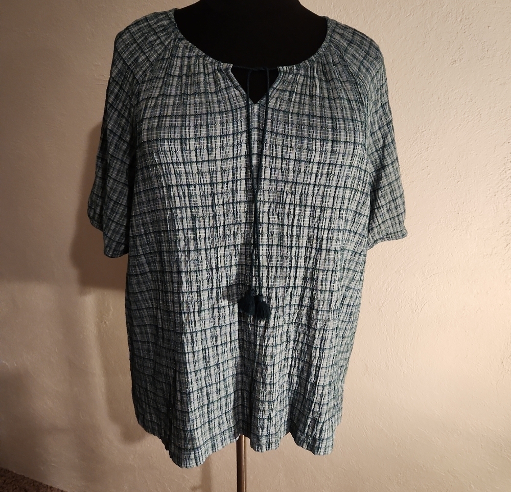Westbound Green Plaid Peasant Tunic 3X
